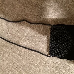 Lord and Taylor black velvet clutch with beaded metallic flap and satin strap